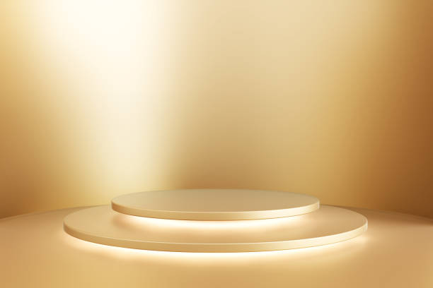 istock Golden beige stair step hidden light curved wall luxury elegant stand display platform product cosmetic beauty product or skincare advertisement premium hi-end perfume scent, fashion. 3D Illustration. 1671234063