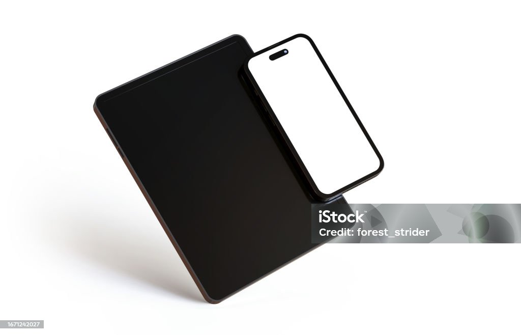 Blank screen smartphone with black screen digital tablet isolated on white Blank Stock Photo