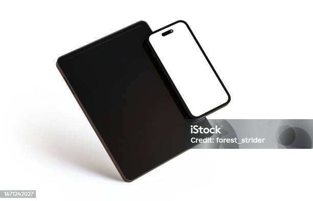 Blank Screen Smartphone With Black Screen Digital Tablet Isolated On White Stock Photo - Download Image Now