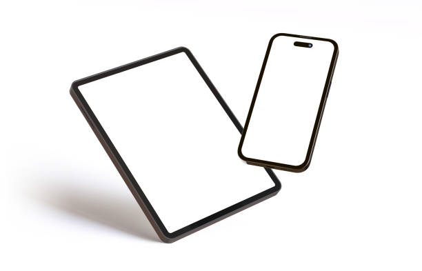 Frameless Smartphone Screen and Digital Tablet on white Background stock photo
