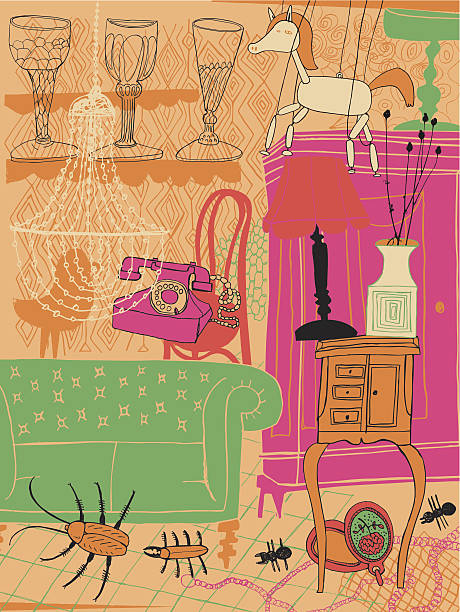 Fun interior Vector file of interior pieces. Easy to rearrange into your own copmosition antique fruit bowl stock illustrations