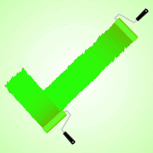 緑のチェックマークのペイントブラシのローラー - wallpaper brush paintbrush equipment green点のイラスト素材／クリップアート素材／マンガ素材／アイコン素材