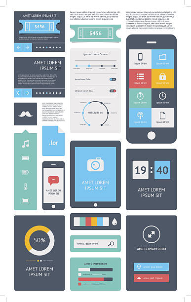 UI is a set components featuring the flat design vector art illustration