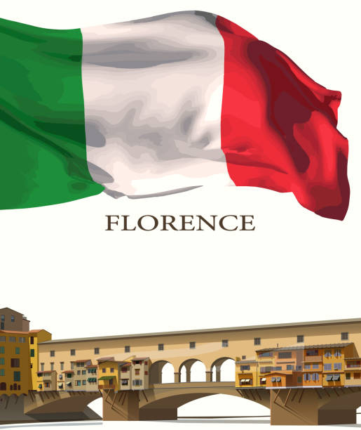 フィレンツェ、ヴェッキオ橋、イタリアの旗へようこそ。ベクトル。 - ponte vecchio点のイラスト素材／クリップアート素材／マンガ素材／アイコン素材
