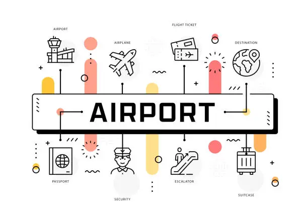 Vector illustration of From Check-In to Takeoff: Your Airport Journey in 8 Steps