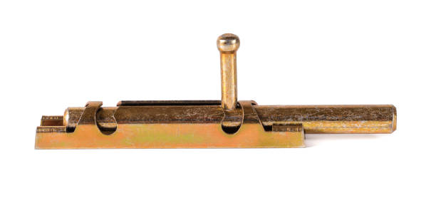 istock Yellow metal door latch isolated on white background 1671287551