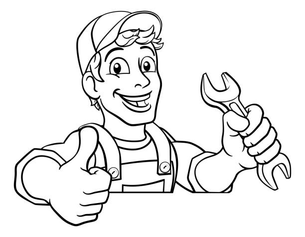 illustrations, cliparts, dessins animés et icônes de mécanicien plumber wrench spanner dessin animé handyman - thumbs up repairman human thumb electrician