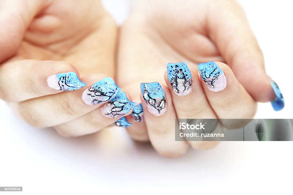 Hands with nail art Hands with nail art isolated on white background. Abstract Stock Photo
