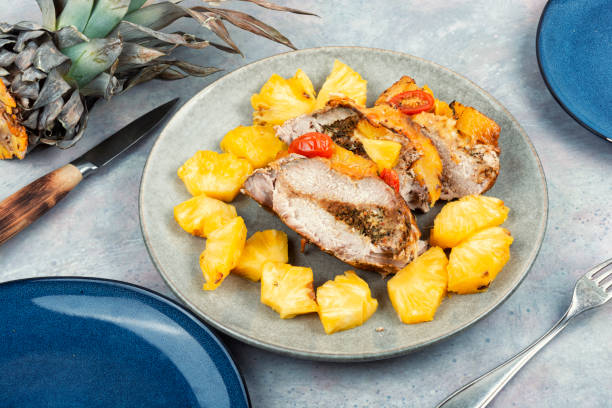 istock Meat baked with pineapple, Cuban food. 1671306087