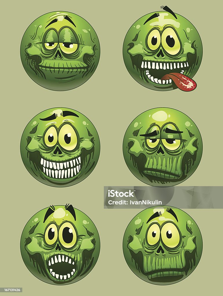 Zombie emoticon grüne Farbe Vektor - Lizenzfrei Dem menschlichen Gesicht ähnliches Smiley-Symbol Vektorgrafik