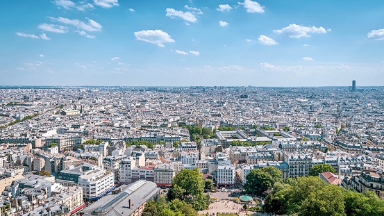 Paris, France – July 06, 2019: A scenic aerial view of Paris, France.