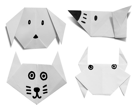 Paper folded into various animals
