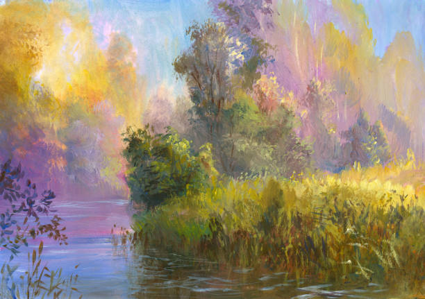 istock river in autumn forest on a sunny day, painting 1671327571