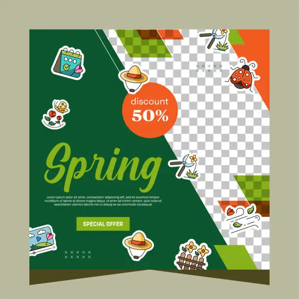 Vector illustration of Flat spring post social media template. Instagram Po