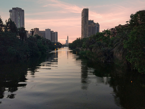 magical sunset over the nile river with Cairo tower View, Garden City, Downtown, Cairo, Egypt