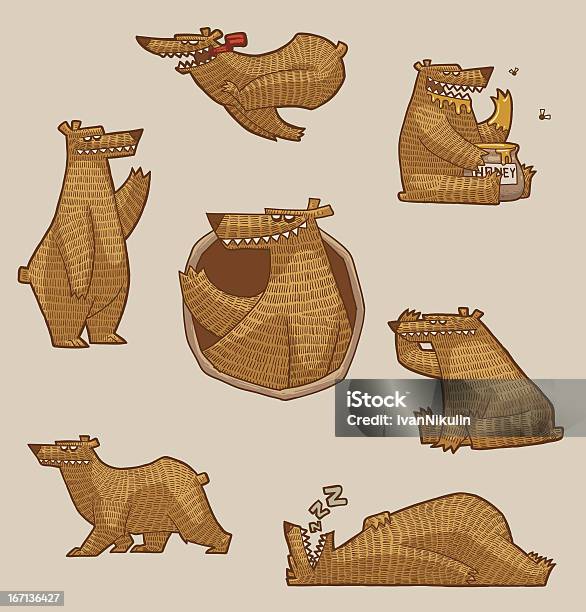 Забавный Медведь Набор Векторных — стоковая векторная графика и другие изображения на тему Бегать - Бегать, Без людей, Векторная графика