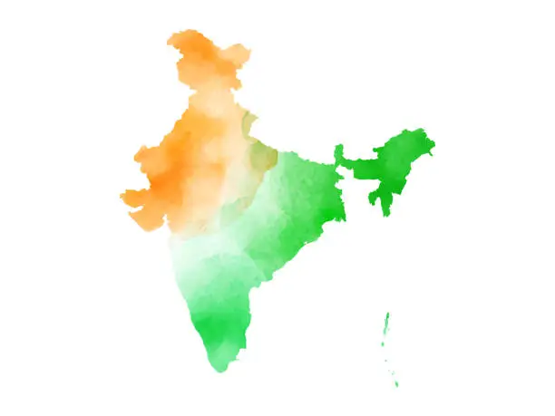 Vector illustration of Watercolor Map of India, Saffron, Green and White Watercolor