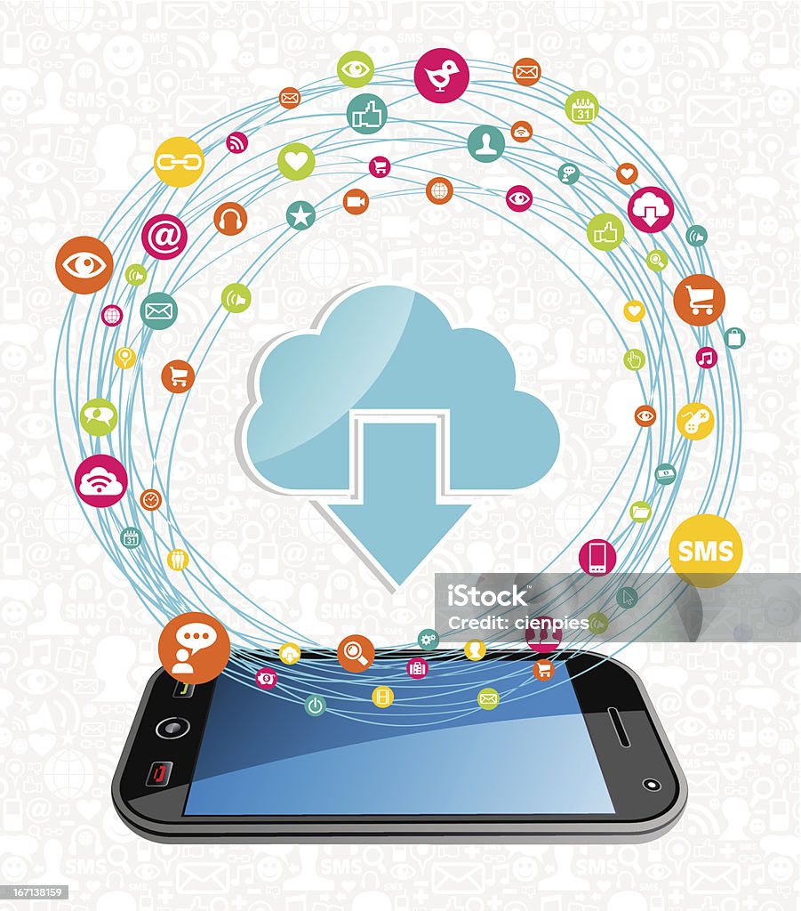 Concepto de computación en nube red - arte vectorial de Aplicación para móviles libre de derechos