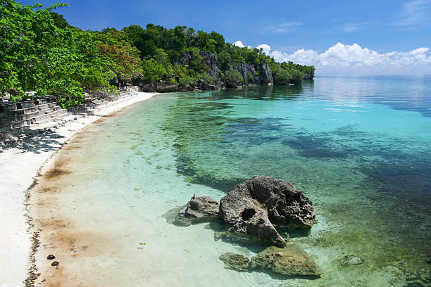 beautiful tropical beach on siquijor island in the philippines with concrete steps and terrace development to the waterline