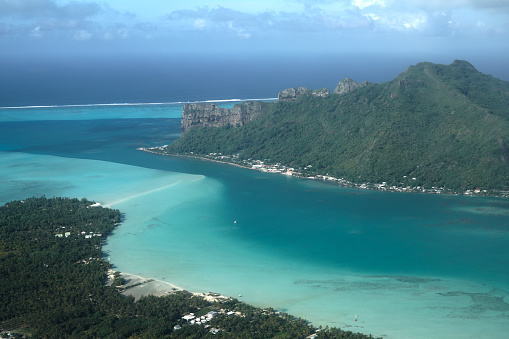 Aerial view of hotels along the coast of the Cayman Islands.  RM