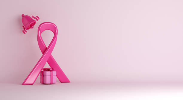 istock Breast cancer awareness ribbon with gift box bell notification decoration background, copy space text, 3d rendering illustration 1671406078