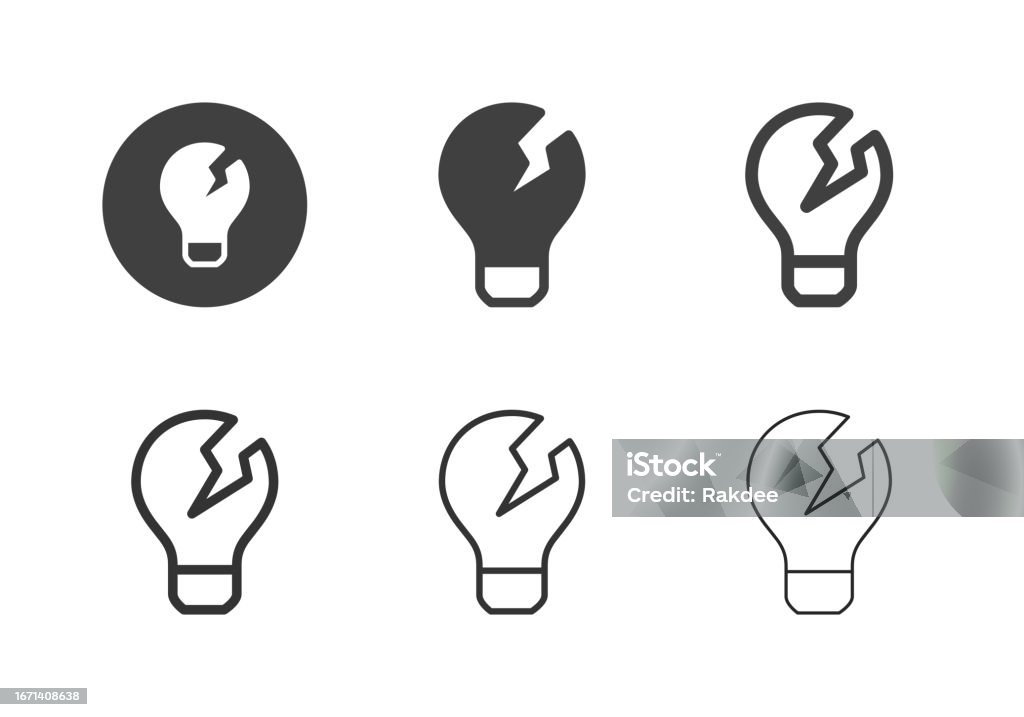 Broken Light Bulb Icons - Multi Series Broken Light Bulb Icons Multi Series Vector EPS File. Breaking stock vector
