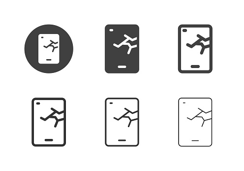 Broken Phone Screen Icons Multi Series Vector EPS File.