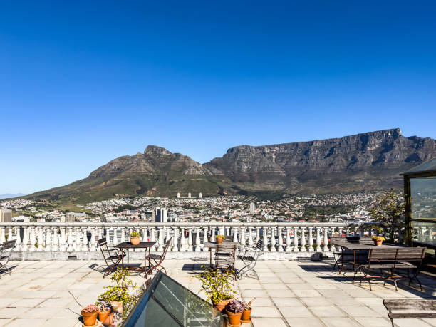 View of Table Mountain, Cape Town from Dorp Hotel in Cape Town situated on Longmarket Street in Schotsche Kloof just below Signal Hill and the Noon Gun