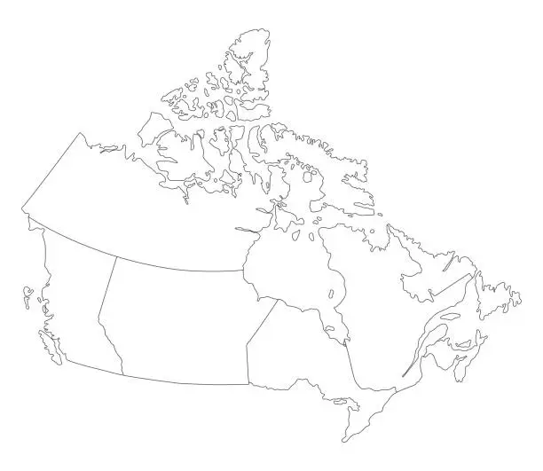 Vector illustration of Map of Canada in white color. Canadian map.