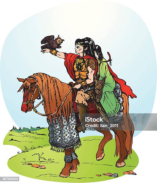 Dois Elfes Equitação Do Cavalo - Arte vetorial de stock e mais imagens de Cavalo - Família do Cavalo - Cavalo - Família do Cavalo, Espada, Heróis