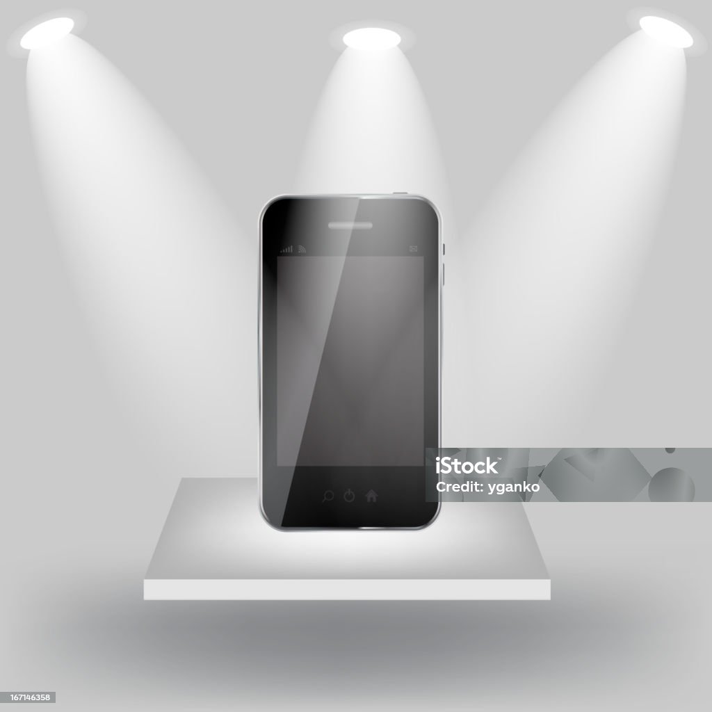 Telefon komórkowy biały shelve na jasnoszarym tle. Ilustracja wektorowa - Grafika wektorowa royalty-free (Bez ludzi)
