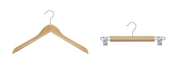 istock Wooden coat hanger clothes hanger .Realistic vector clothes coat wooden hanger close up isolated on background. Design template, clipart or mockup for graphics. Vector 1671465475