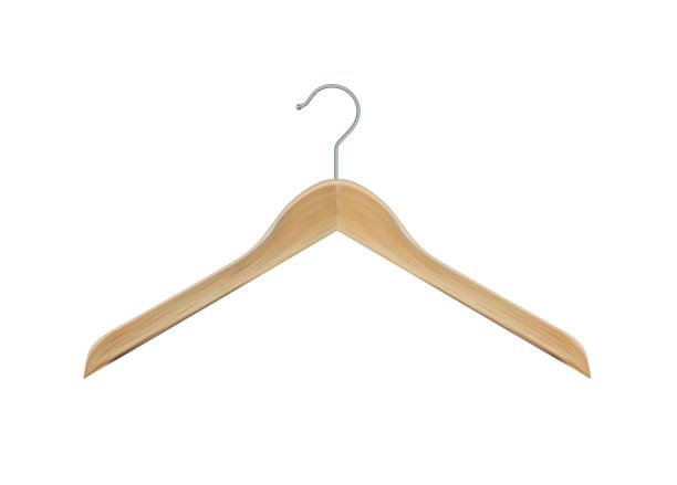 istock Wooden coat hanger clothes hanger .Realistic vector clothes coat wooden hanger close up isolated on background. Design template, clipart or mockup for graphics. Vector 1671466031