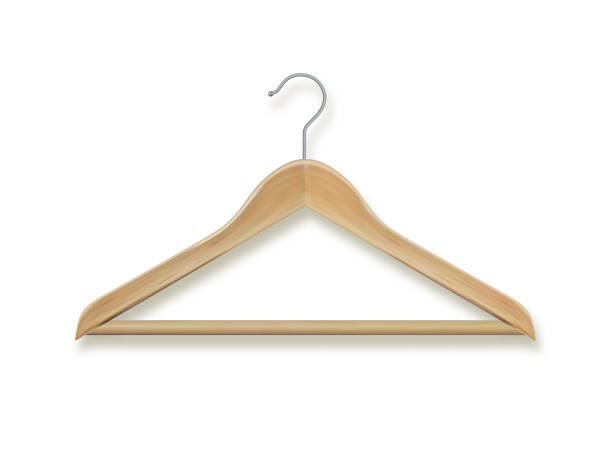 istock Wooden coat hanger clothes hanger .Realistic vector clothes coat wooden hanger close up isolated on background. Design template, clipart or mockup for graphics. Vector 1671467086