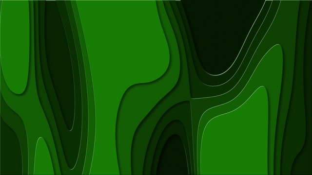 Animation green abstract liquid elongated relief shapes that transform. Looped textured background in paper cut style.