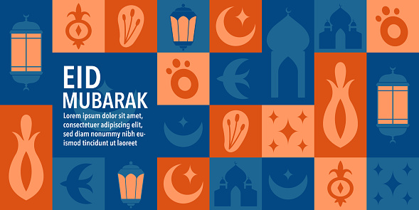 istock Eid al-Fitr. Eid Mubarak. Islamic greeting card template with ramadan for wallpaper design. Poster, media banner. A set of vector modern abstract illustrations with mosque, moon. Ramadan Kareem. 1671514789
