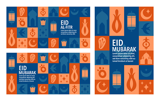 istock Set of islamic greeting cards template. Eid al-Fitr. Eid Mubarak. Ramadan Kareem. Modern posters, media banners. A set of vector abstract illustrations with mosque, moon, ornament, flower, leaf. 1671514803