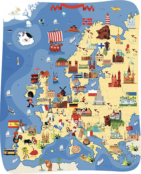 kreskówka mapa europy - france denmark stock illustrations