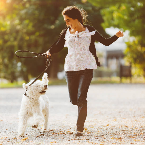 istock Happy women running with dog 167154574