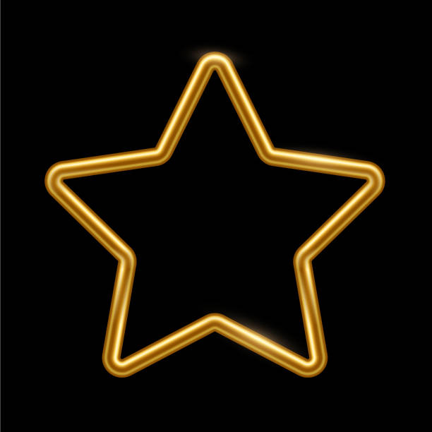istock Gold star shape frame. Blank space, 3d realistic tube template for ranking or rating vector illustration. Simple golden object mockup isolated on black background 1671548394