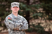 Real American soldier in army combat uniform or ACU