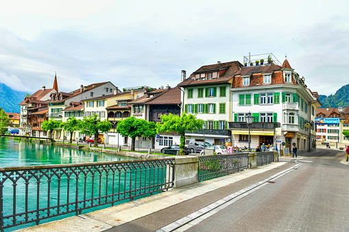 May 20 ,2023 : A beautiful buildings located in downtown Interlaken, a famous resort town destination in Switzerland