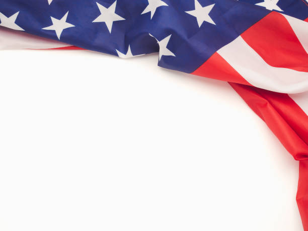 istock Top view of the American flag on a white background with copy space for text 1671580559
