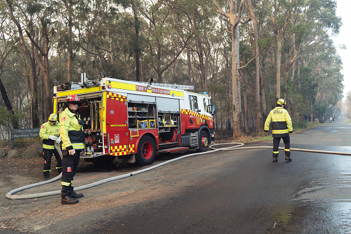 Sydney, Australia, September 10, 2023-Bushfire Brigade of Ku-ring-gai Council participating in a number of Hazard Reduction burns to help prepare for the upcoming bushfire season