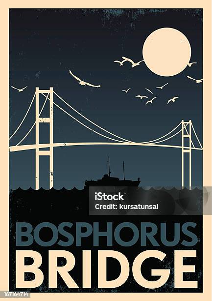 Vintage Poster Bopshorus - Arte vetorial de stock e mais imagens de Ponte dos Mártires de 15 de julho - Ponte dos Mártires de 15 de julho, Istambul, Bósforo