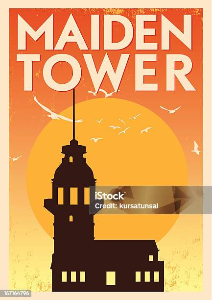 Donzela Poster Vintage Torre - Arte vetorial de stock e mais imagens de Fora de moda - Estilo - Fora de moda - Estilo, Ilustração, Istambul