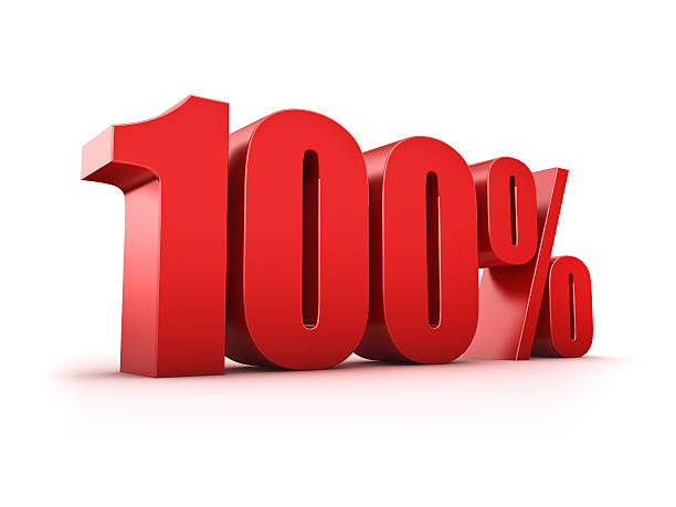 istock Big red 100% letters on a white background 167165272