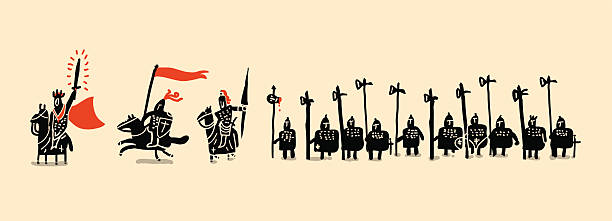 illustrations, cliparts, dessins animés et icônes de soldats médiévaux ensemble - flag bearer