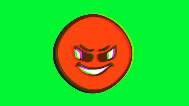 Sneaky emoticon with glitch effect. Cartoon face animation, Emoji motion graphics