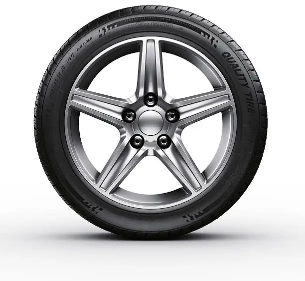 3d rendering of a single car tire on a white background